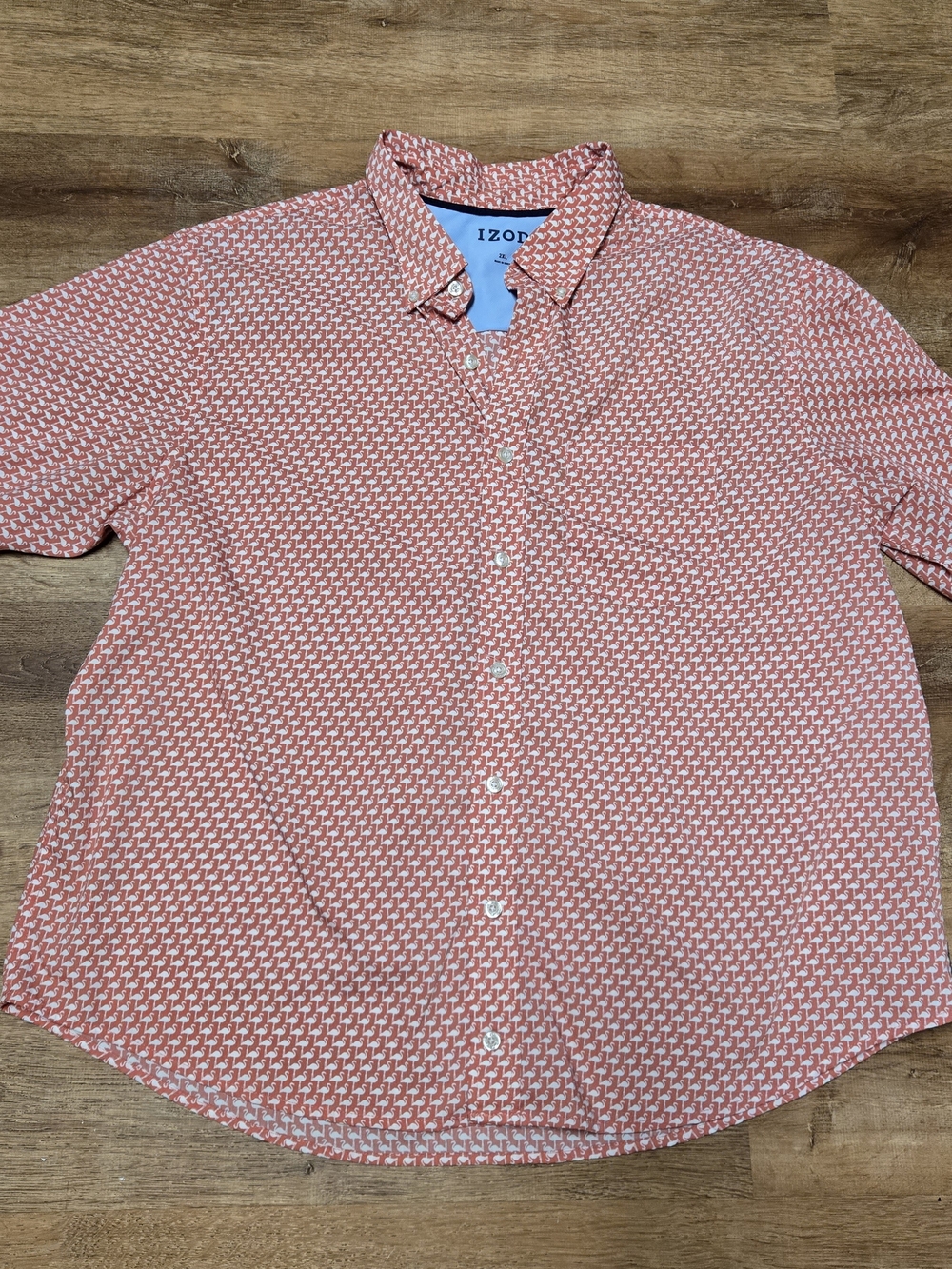 Izod Coral Flamingo Short Sleeve Button-Down Shirt 2XL Summer